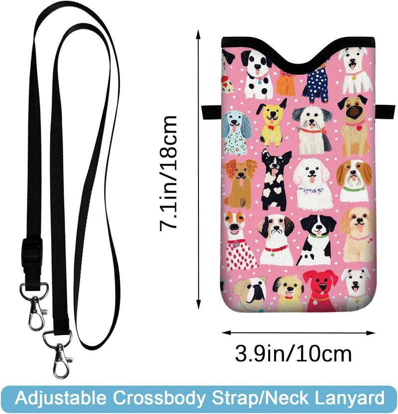 otilil Neoprene Cell Phone Sleeve Pouch Case Bag with Crossbody Strap Neck Lanyard for Women 7.1 X 3.9 in Pink Dog - Image 2